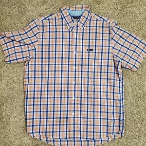 Chaps Blue Orange Short Sleeve Button Down Collar Mens Shirt Large   Good pre ow